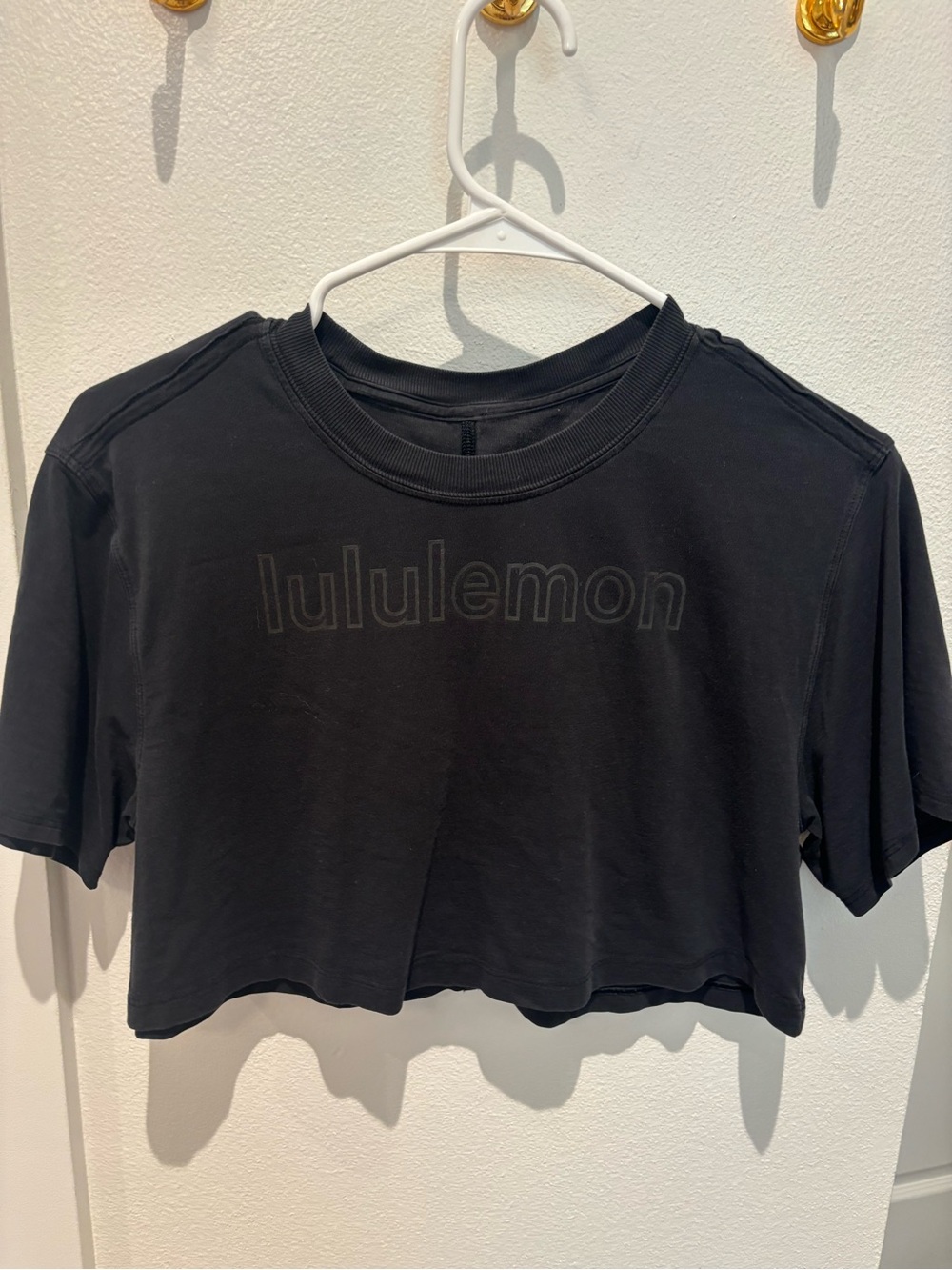 lululemon athletica Black Cropped Logo Tee - Subtle Embossed Branding